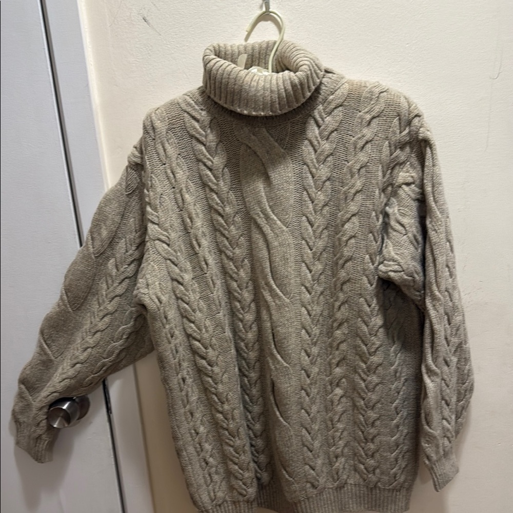Muse Gray Turtleneck Cable Knit Sweater
